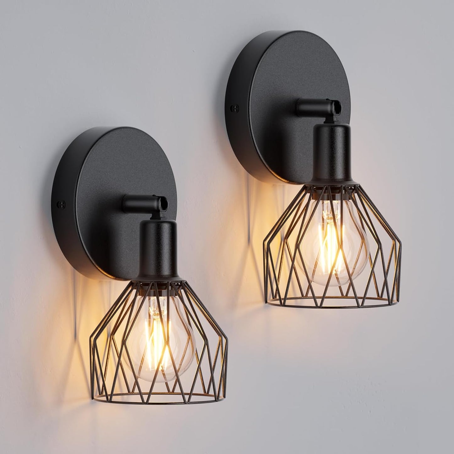 Klighten 2 Pcs Applique Murale E14 Vintage Industrielle, Lampe Murale Orientable en Métal, Éclairage mural Rétro pour Escalier Couloir Chambre Salon Cuisine, Noir, Ampoule non Incluse