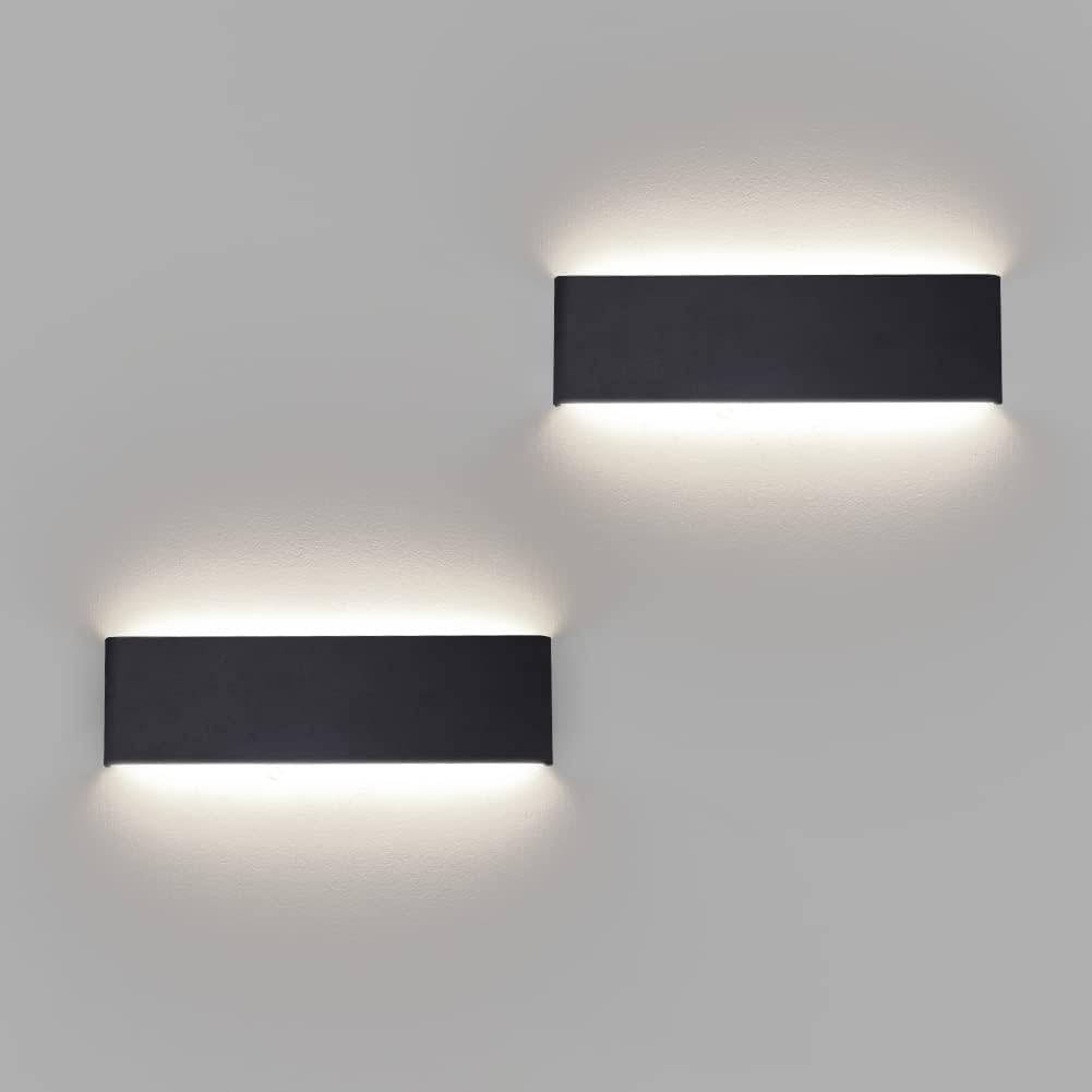 Klighten 2 Pcs Appliques Murales LED Intérieur 31CM 10W, Éclairage Mural Moderne en Aluminium, Lampe Murales Up Down Pour Chambre, Salon, Couloirs, 910 Lumen, Blanc Naturel 4000K, Noir