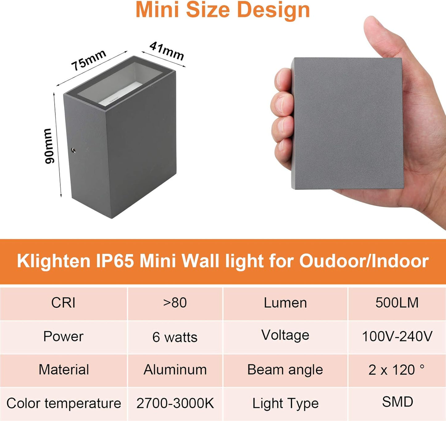 Klighten 2 Pcs Applique Murale Interieur Exterieur 7W LED Imperméable IP65 Lampe Murale Modernes en Aluminium, Mur Lampe Up Down pour Entrée Chambre Escaliers, 3000K Blanc Chaud, Anthracite