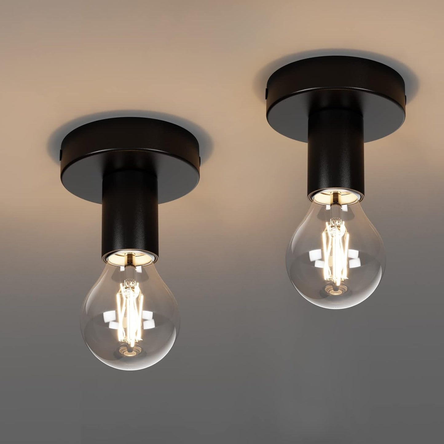 Klighten 2 Pcs Plafonnier E27 Retro Industrielle, Max 40W, Lampe Plafond en Métal Noir, Spot de Plafond Vintage Pour Salon, Chambre, Cuisine, Couloir, Ampoule non Incluse