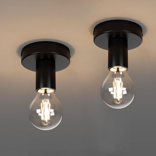Klighten 2 Pcs Plafonnier E27 Retro Industrielle, Max 40W, Lampe Plafond en Métal Noir, Spot de Plafond Vintage Pour Salon, Chambre, Cuisine, Couloir, Ampoule non Incluse