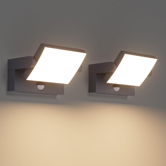 Klighten 2 Pcs 24W Applique Exterieur/Intérieur LED avec Détecteur de Mouvement, IP65 Lampe Murale avec LED Panneau Rotatif, Éclairage Murale pour Entrée Jardin, Anthracite, Blanc Chaud 3000K