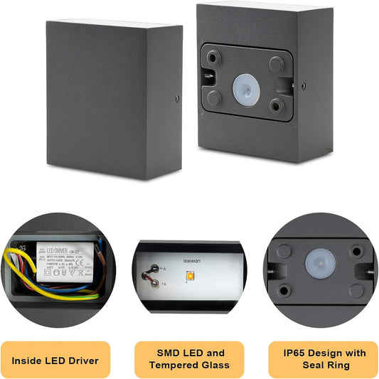 Klighten 2 Pcs Applique Murale Interieur Exterieur 7W LED Imperméable IP65 Lampe Murale Modernes en Aluminium, Mur Lampe Up Down pour Entrée Chambre Escaliers, 3000K Blanc Chaud, Anthracite